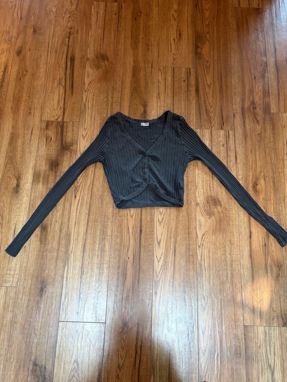 aerie Black Ribbed Long-Sleeve Cropped Cardigan